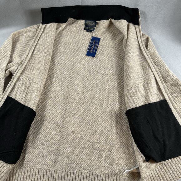Pendleton Shetland Wool Full Zip Sweater Jacket L Shetland Wool Beige Knit NWT - Picture 6 of 16